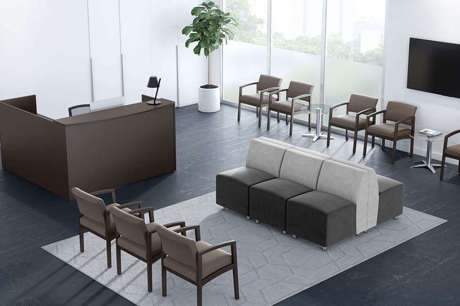 Commercial Reception Furniture Package — Desk + Seating Set (via Wayfair)